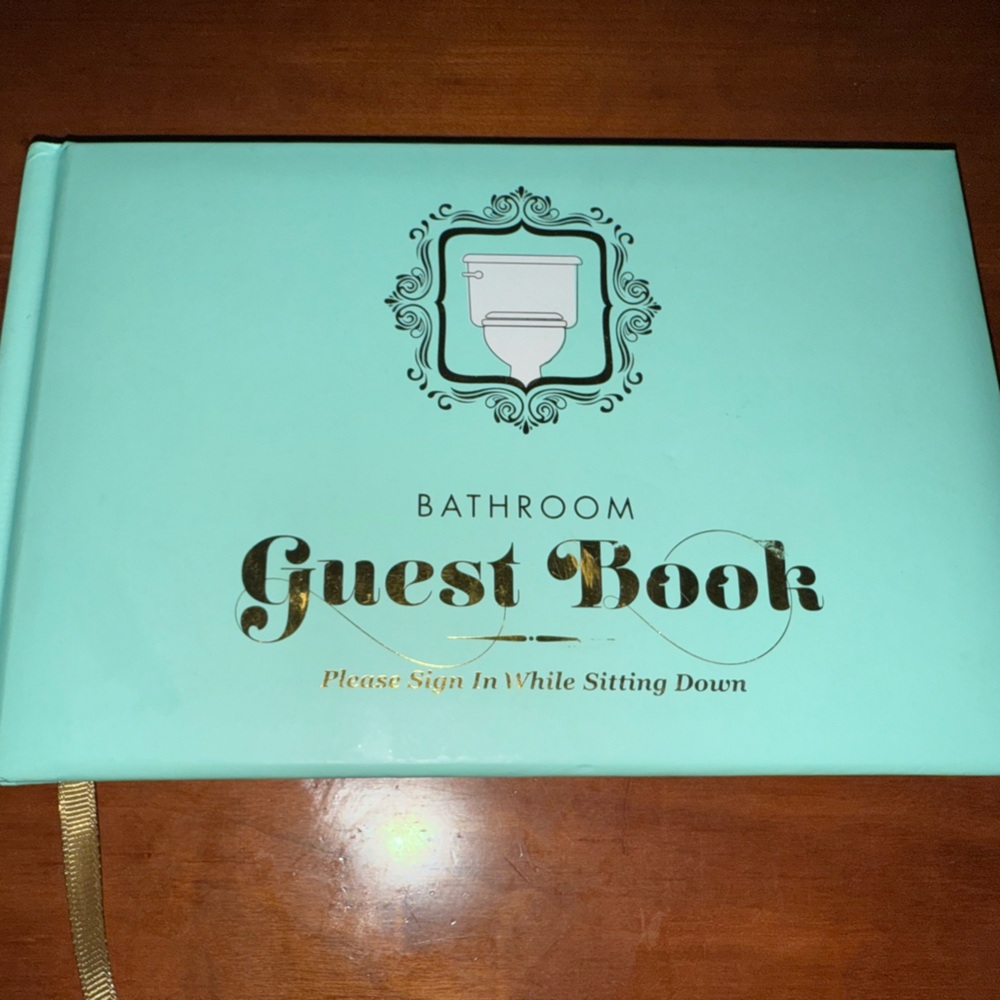Bathroom Guest Book - Aqua Blue with Gold Lettering
